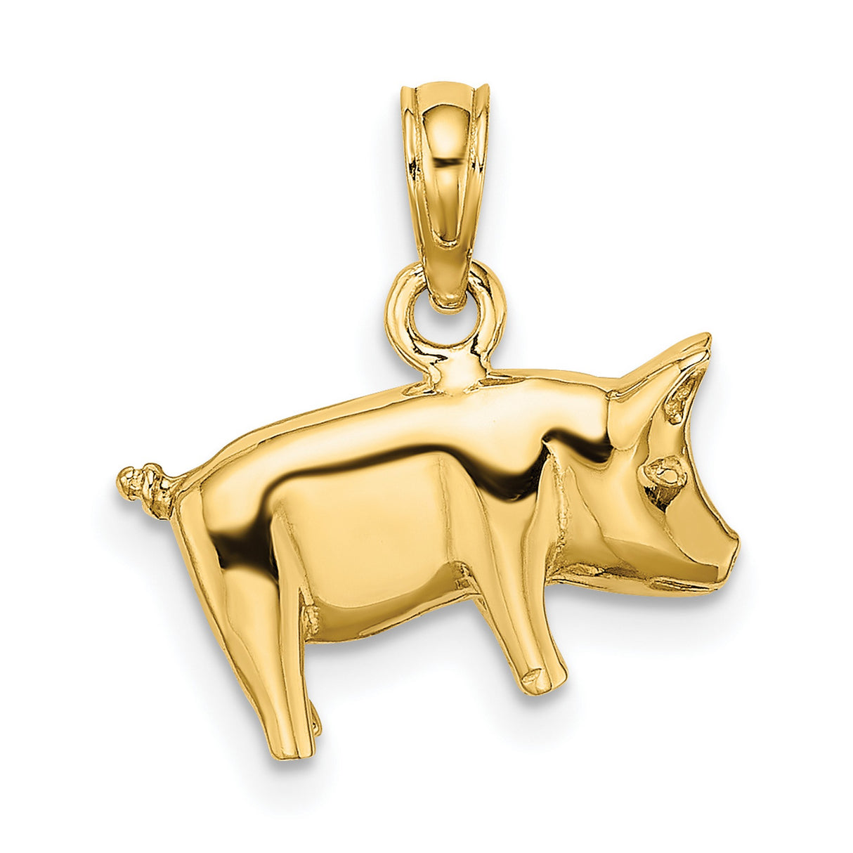 14k Yellow Gold Pig Charm Pendant with Curly Tail, Symbol of Luck and Prosperity