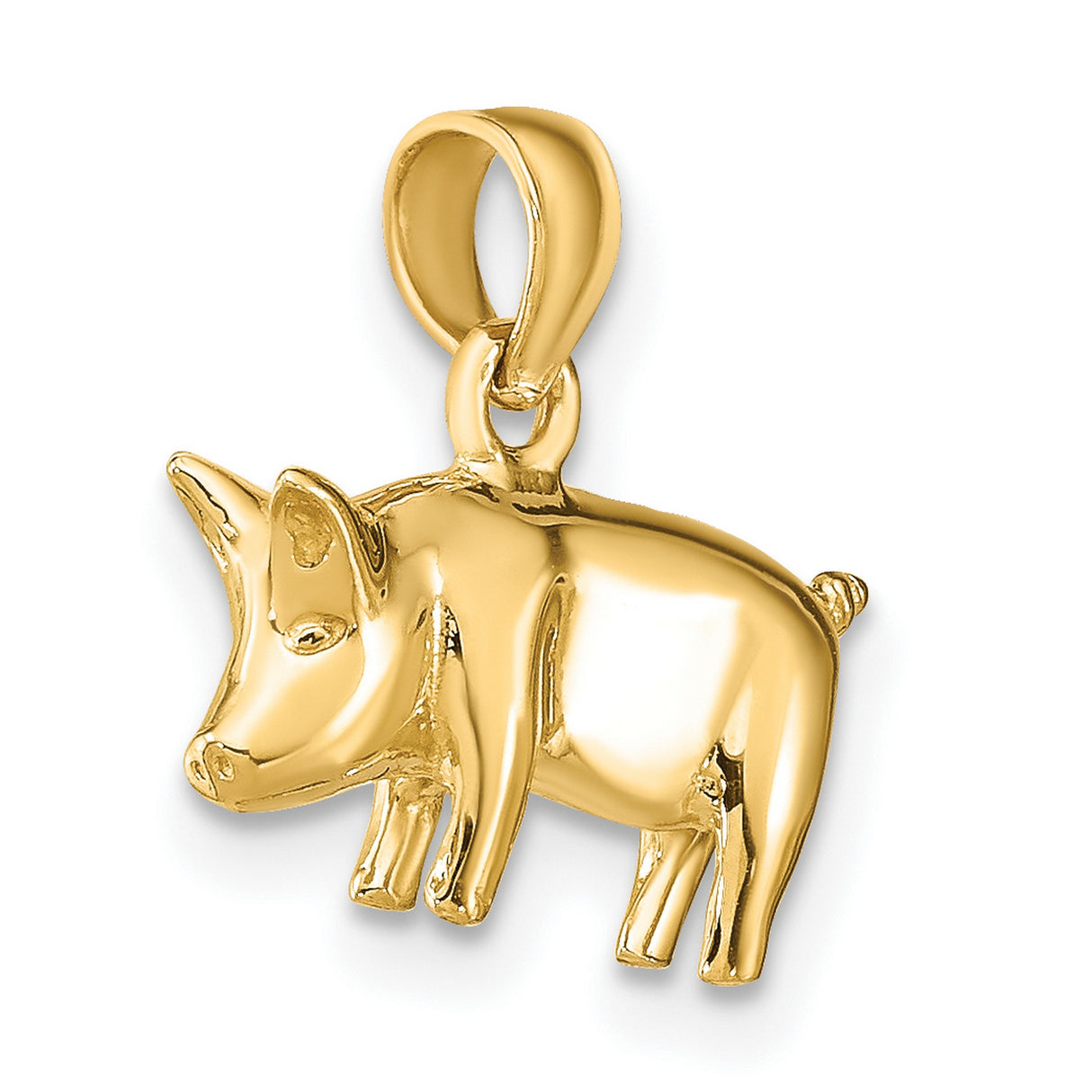 14k Yellow Gold Pig Charm Pendant with Curly Tail, Symbol of Luck and Prosperity