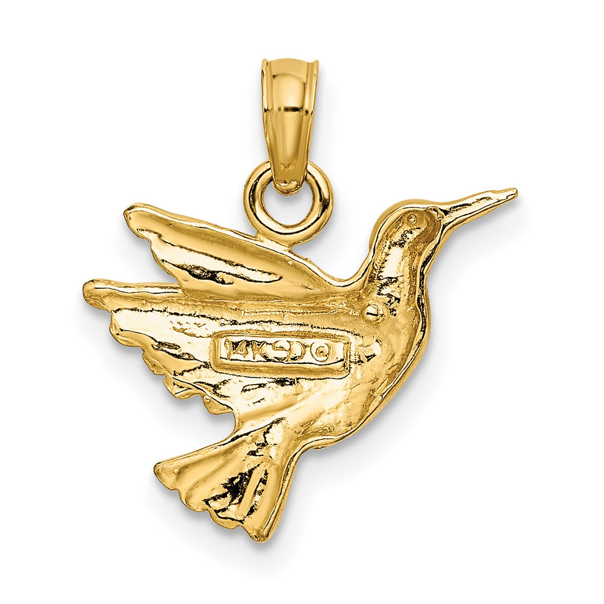 14k Yellow Gold Hummingbird Pendant, Polished Bird Charm Symbolizing Joy, Love, and Freedom