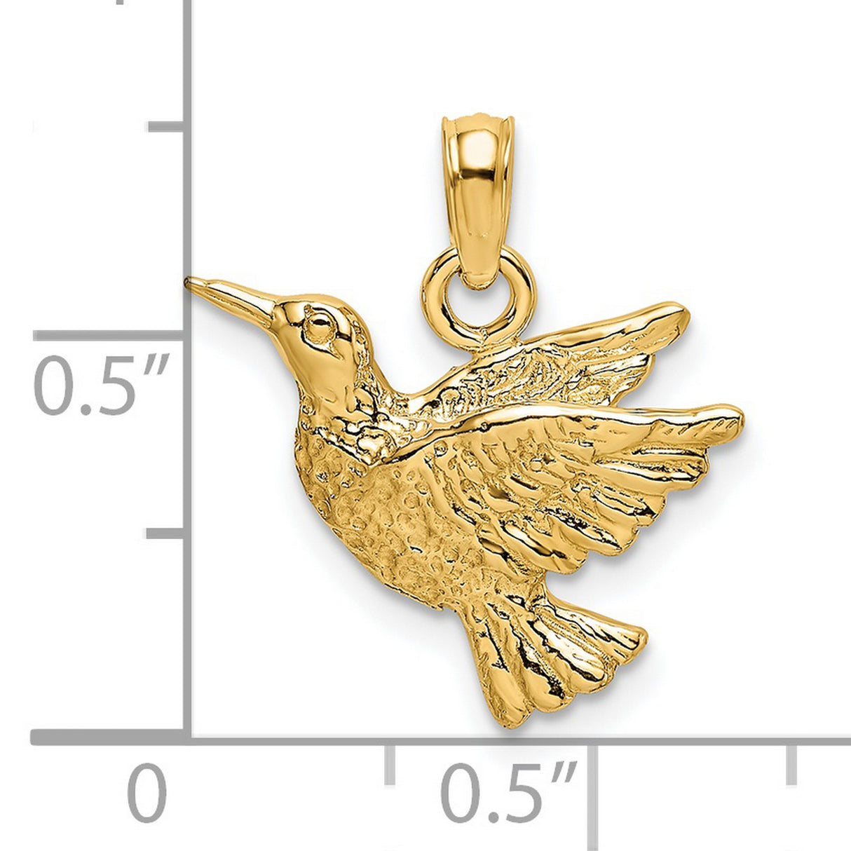 14k Yellow Gold Hummingbird Pendant, Polished Bird Charm Symbolizing Joy, Love, and Freedom