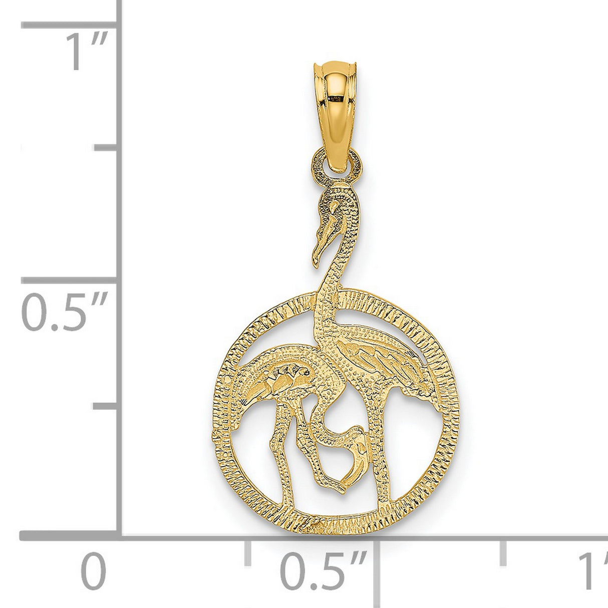 14k Yellow Gold Pendant with Two Herons in Circle Cutout Design, Nature-Inspired Bird Charm