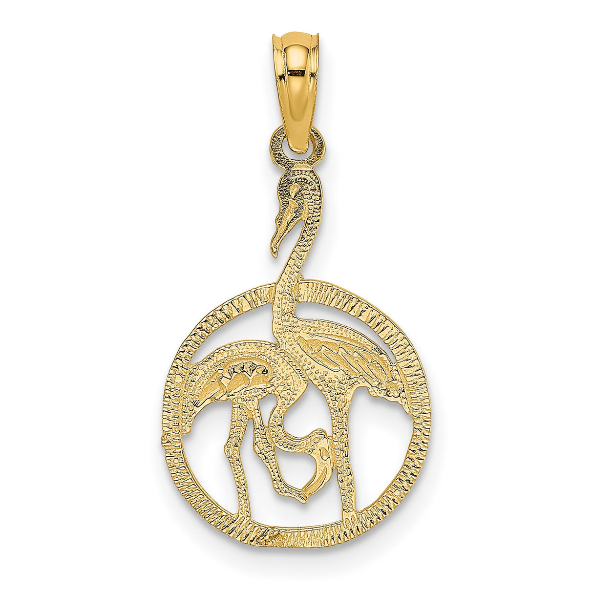 14k Yellow Gold Pendant with Two Herons in Circle Cutout Design, Nature-Inspired Bird Charm