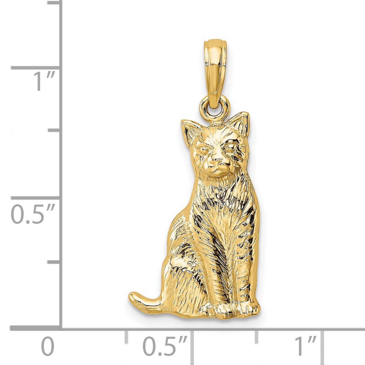 14k Yellow Gold Cat Pendant with Detailed Sitting Feline Design for Women