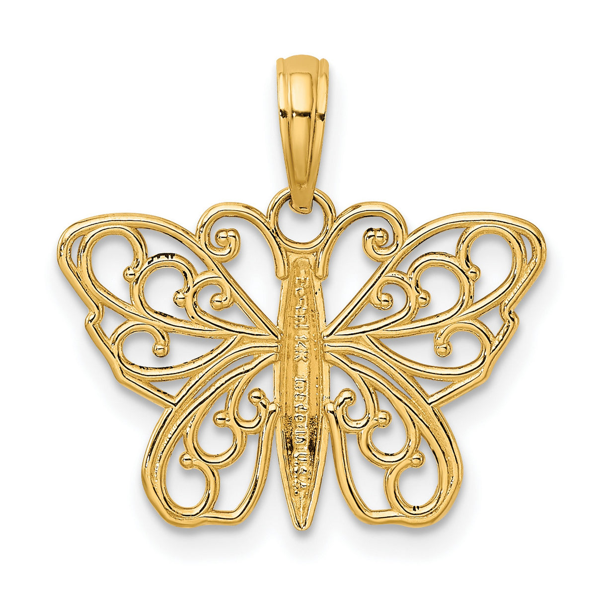 14k Yellow Gold Butterfly Pendant with Intricate Filigree Design, Nature Inspired Charm
