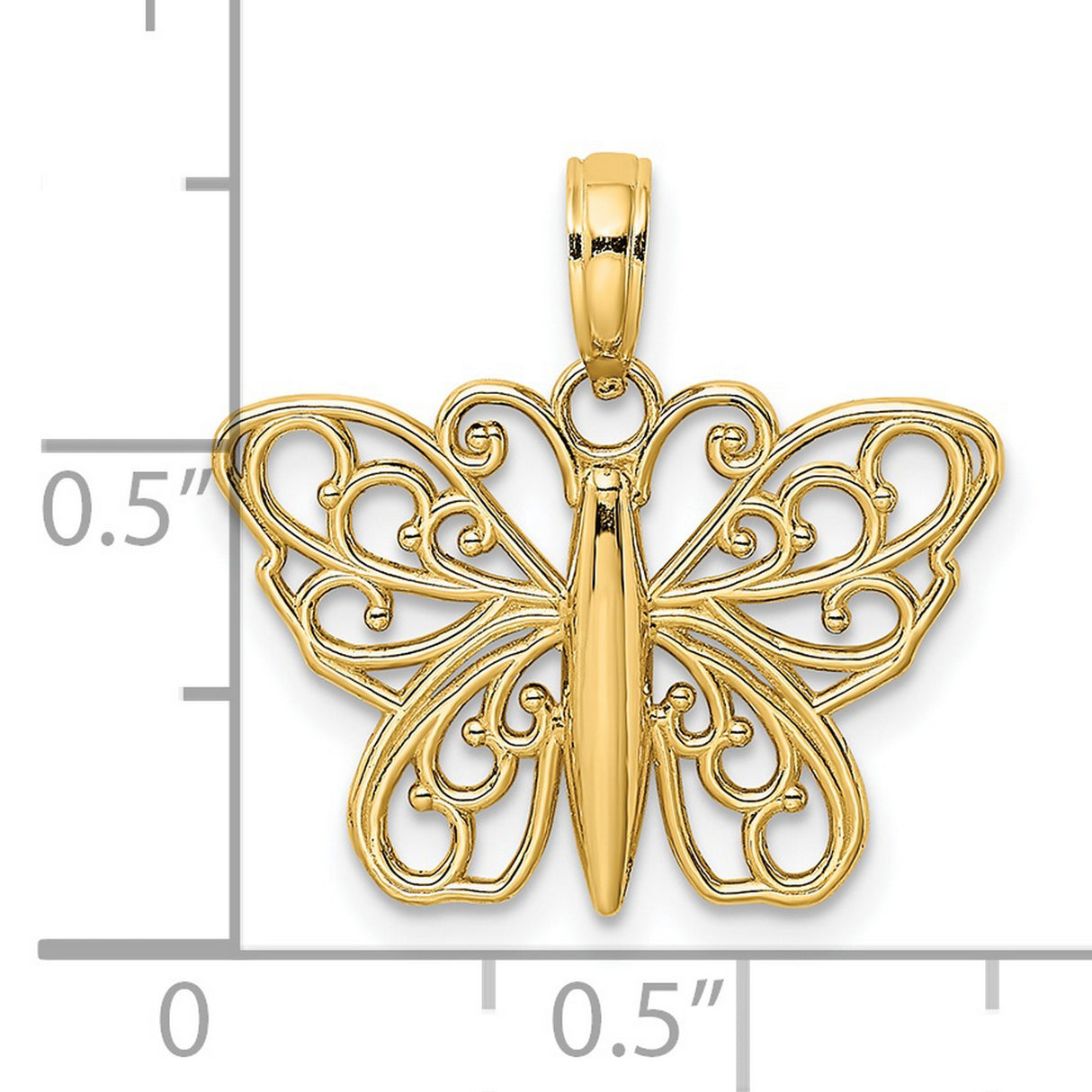 14k Yellow Gold Butterfly Pendant with Intricate Filigree Design, Nature Inspired Charm