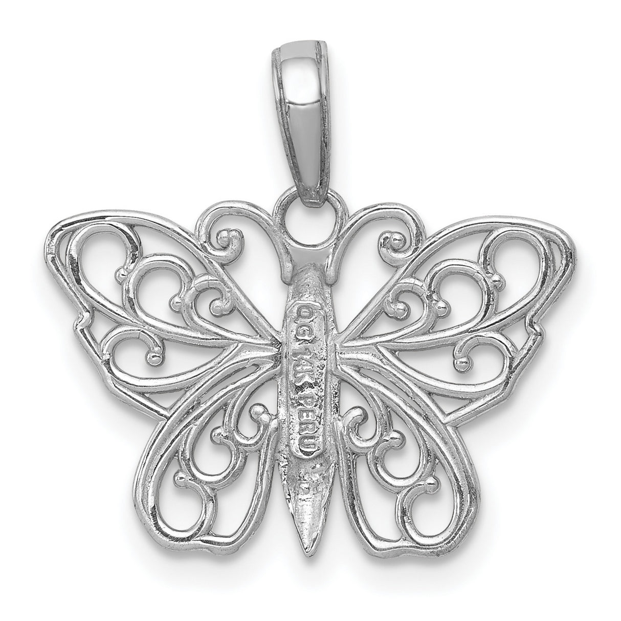 14k White Gold Butterfly Pendant with Open Filigree Wings, Nature-Inspired Design for Women