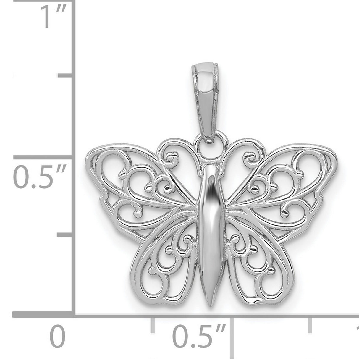 14k White Gold Butterfly Pendant with Open Filigree Wings, Nature-Inspired Design for Women