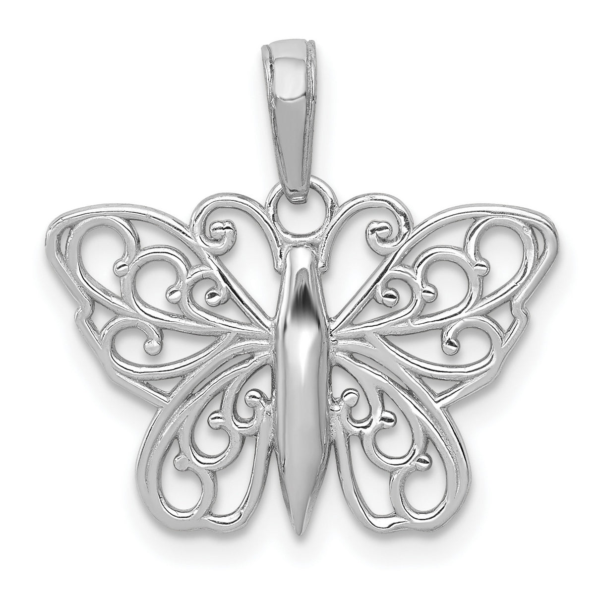 14k White Gold Butterfly Pendant with Open Filigree Wings, Nature-Inspired Design for Women