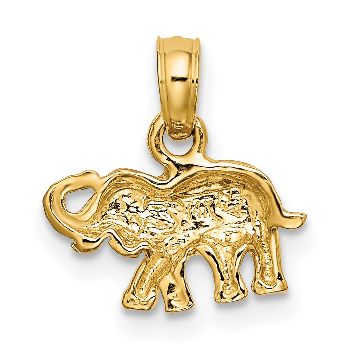 14k Yellow Gold Elephant Pendant with Raised Trunk Symbolizing Strength and Wisdom