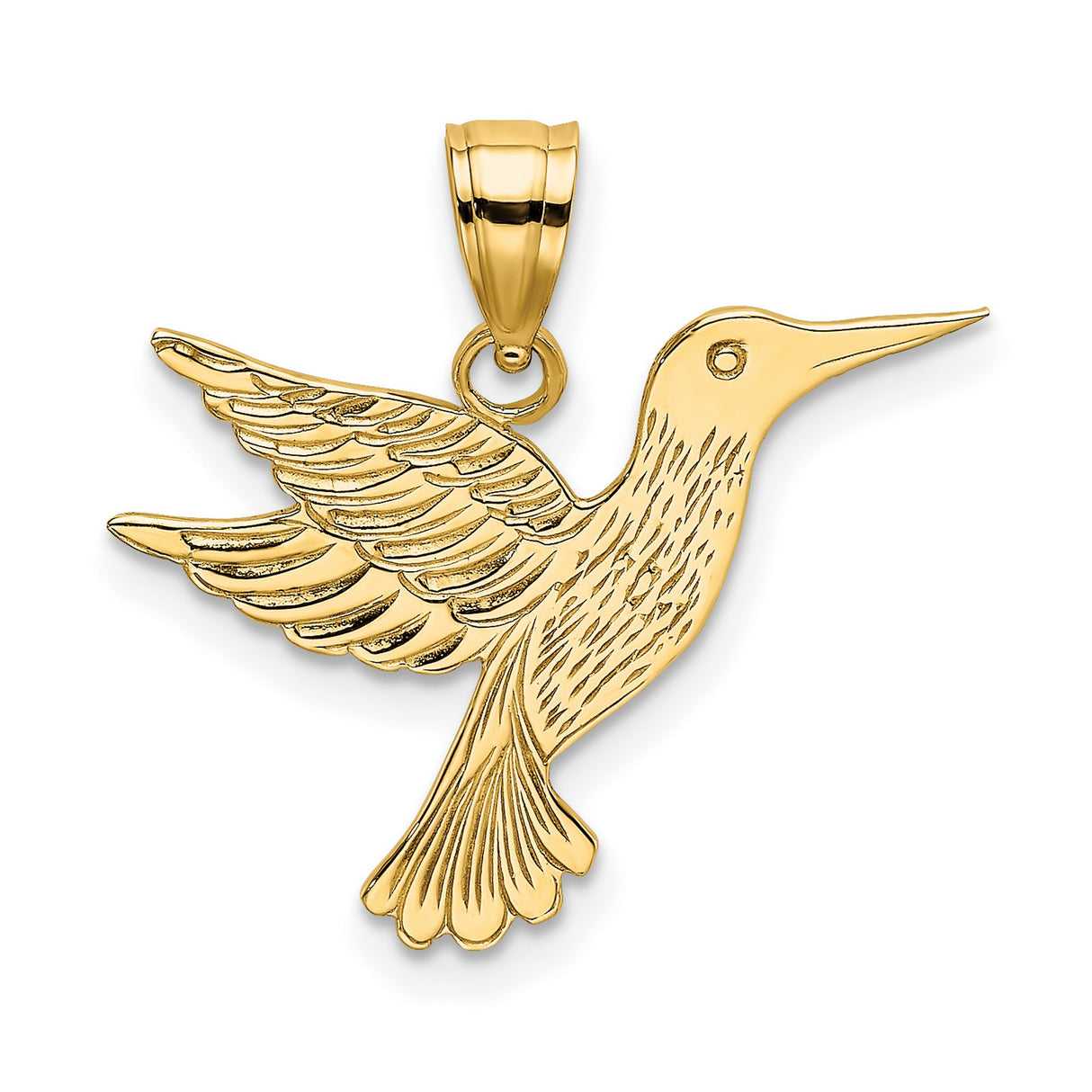 14k Yellow Gold Hummingbird Pendant with Feather Detail, Nature-Inspired Spiritual Jewelry for Women