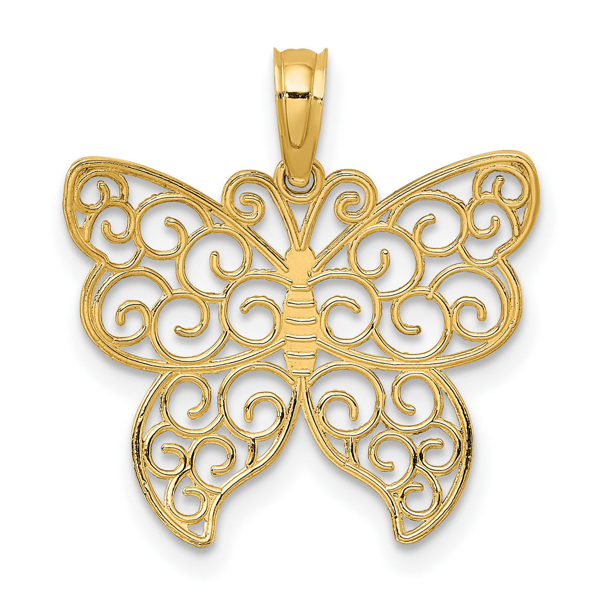 14k Yellow Gold Butterfly Pendant with Filigree Design, Symbol of Transformation and Freedom