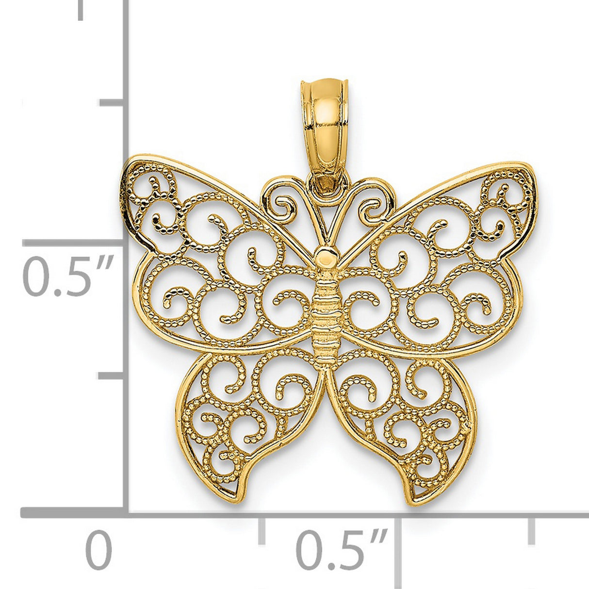 14k Yellow Gold Butterfly Pendant with Filigree Design, Symbol of Transformation and Freedom