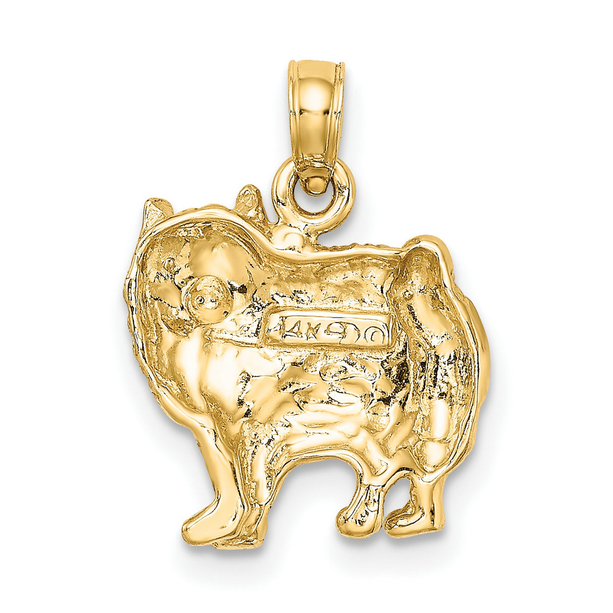 14k Yellow Gold Cat Pendant with Detailed Long-Haired Feline Design