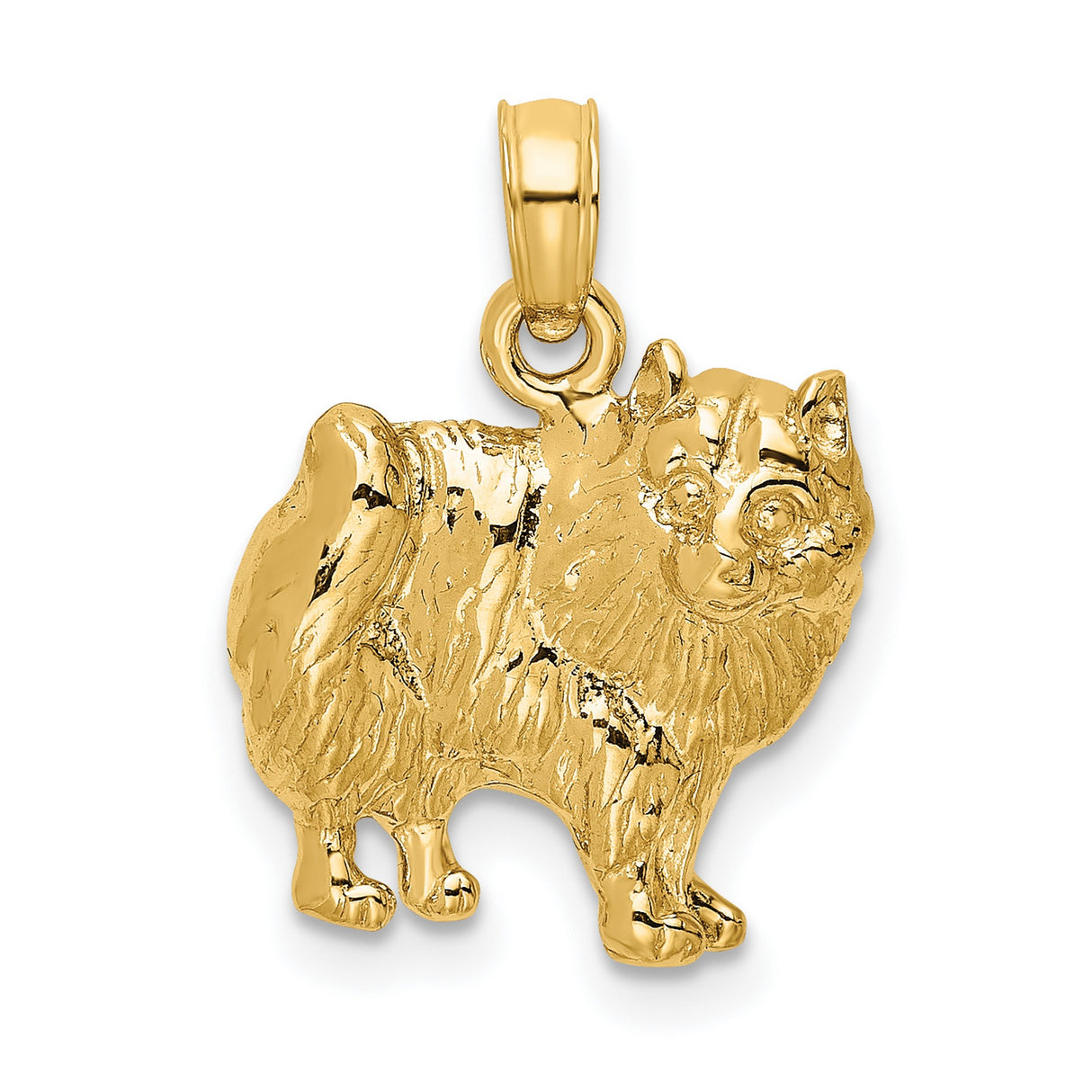 14k Yellow Gold Cat Pendant with Detailed Long-Haired Feline Design
