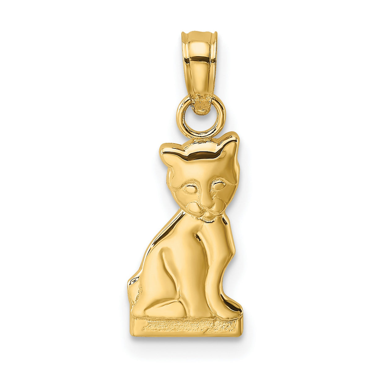 14k Yellow Gold Cat Pendant with Sitting Feline Design, Minimalist Animal Charm for Women