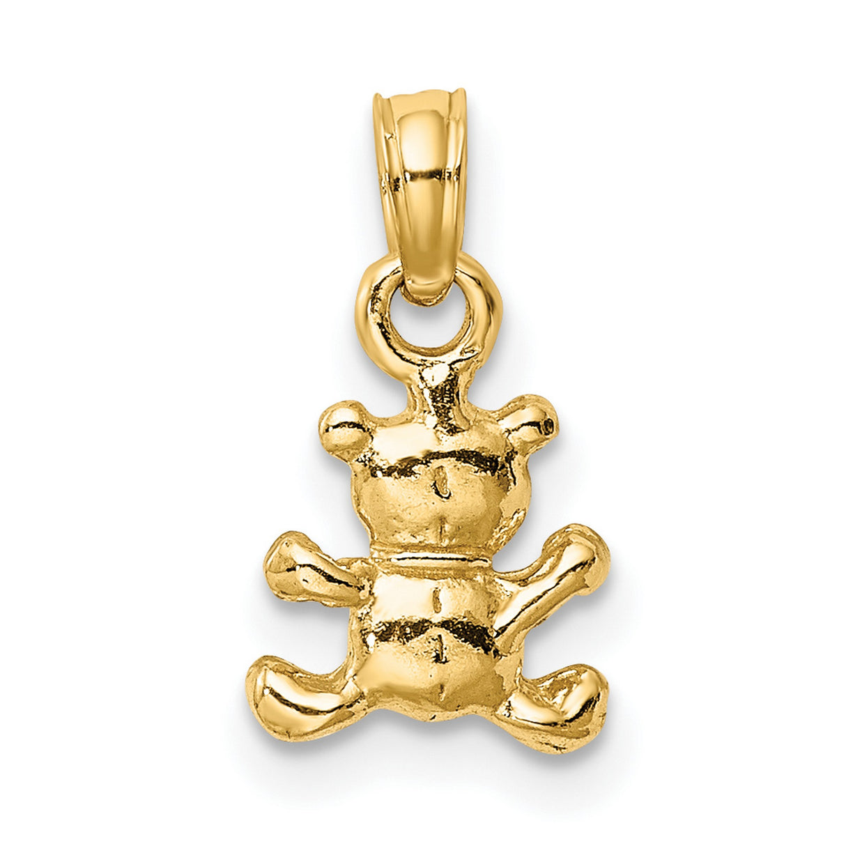 14k Yellow Gold Teddy Bear Pendant Charm with Bow Tie, Cute Animal Jewelry for Women or Baby