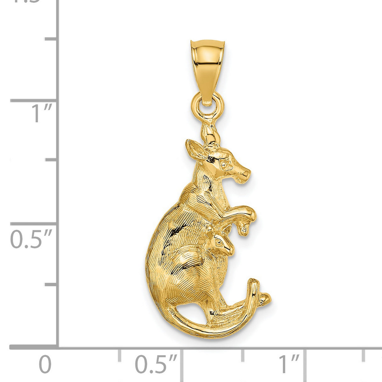 14k Yellow Gold Kangaroo Pendant with Joey, Australian Wildlife Animal Jewelry
