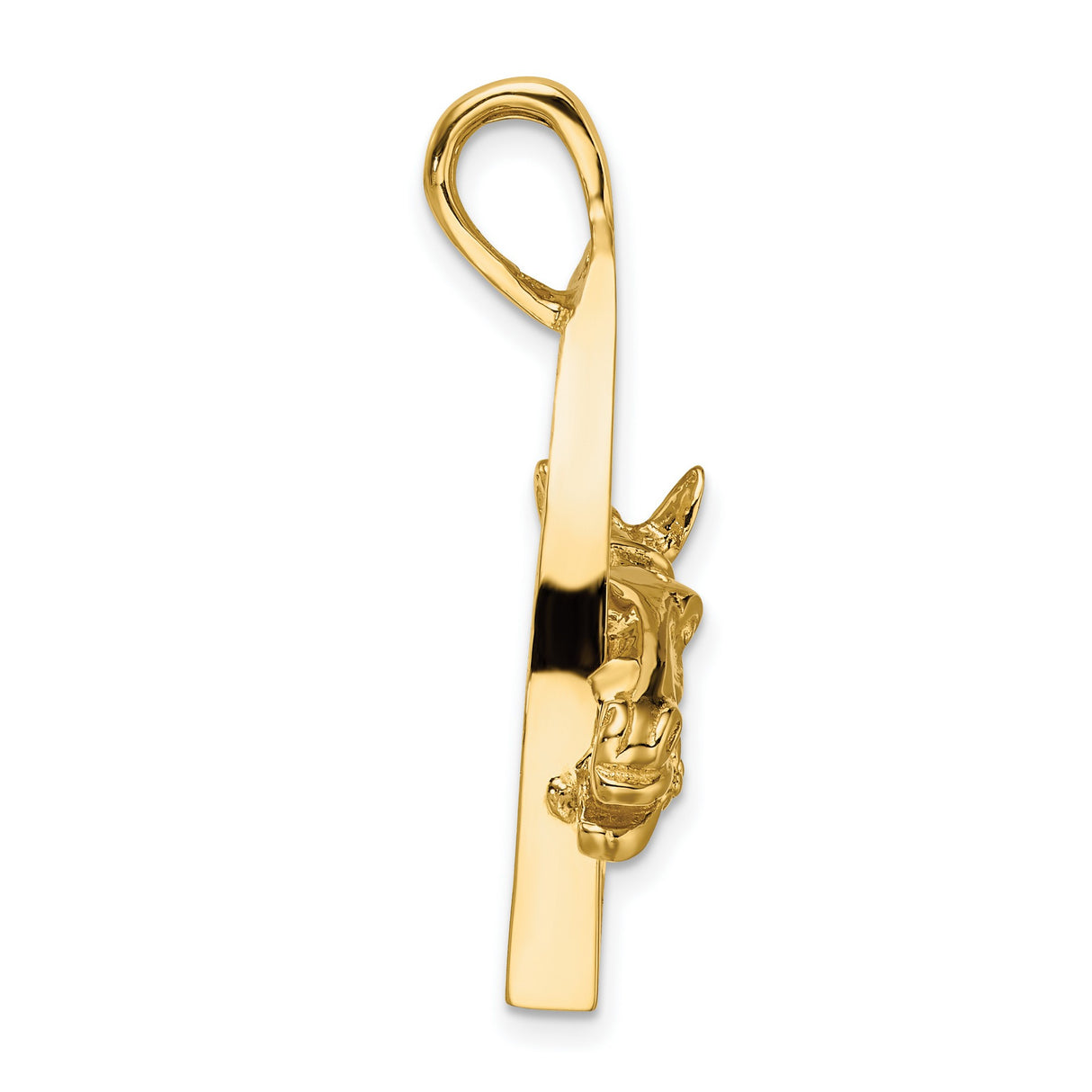 14k Yellow Gold Horse Stirrup Pendant with Racehorse Head, Equestrian Charm