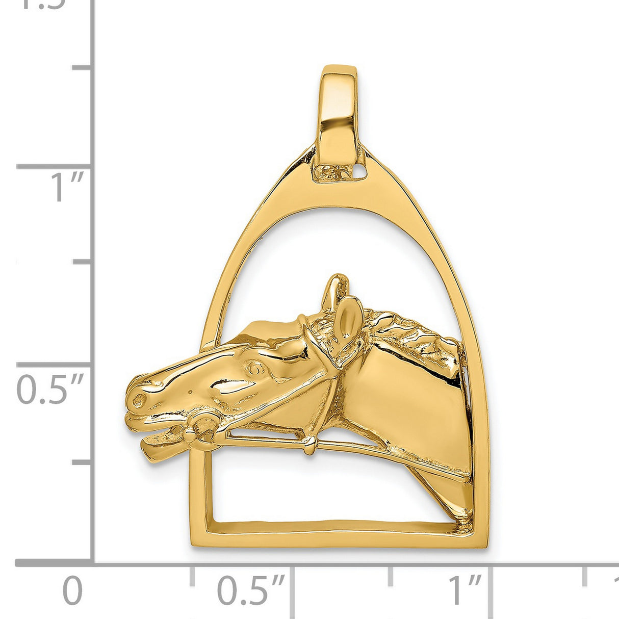 14k Yellow Gold Horse Stirrup Pendant with Racehorse Head, Equestrian Charm