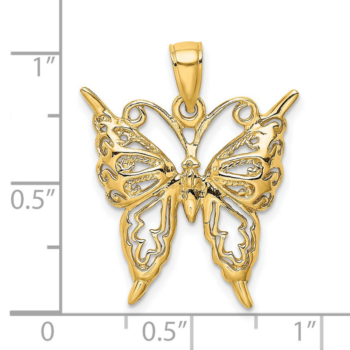 14k Yellow Gold Butterfly Pendant with Intricate Filigree Design for Women