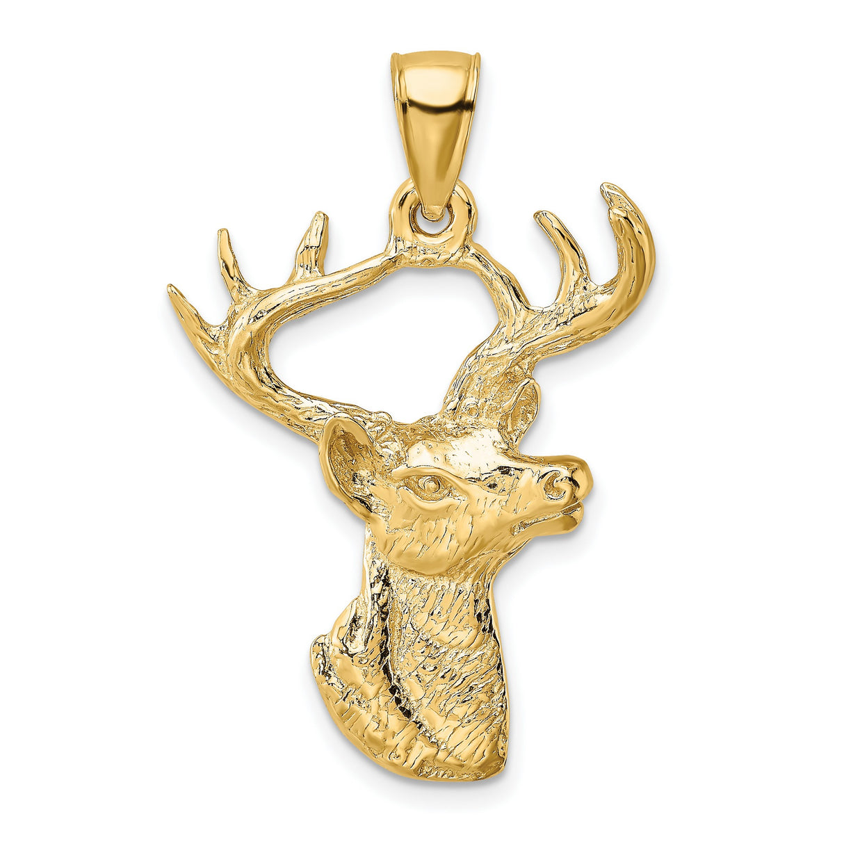 14k Yellow Gold Stag Head Pendant with Antlers, Nature and Wildlife Charm for Men