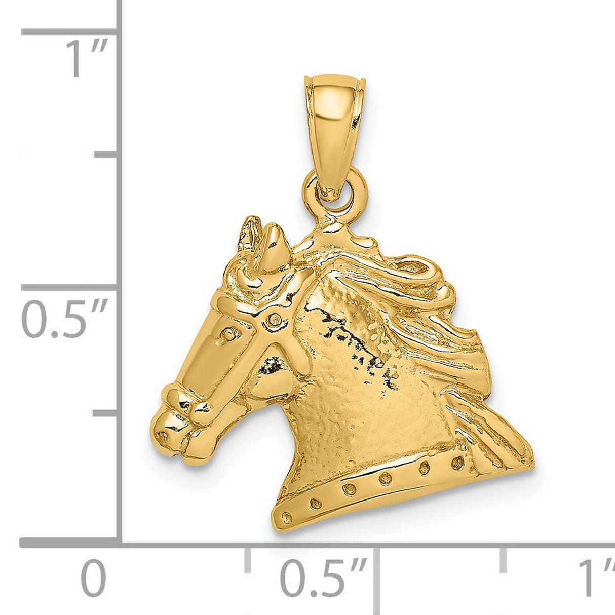 14k Yellow Gold Horse Head Pendant with Detailed Mane and Bridle, Western Cowboy Style Charm