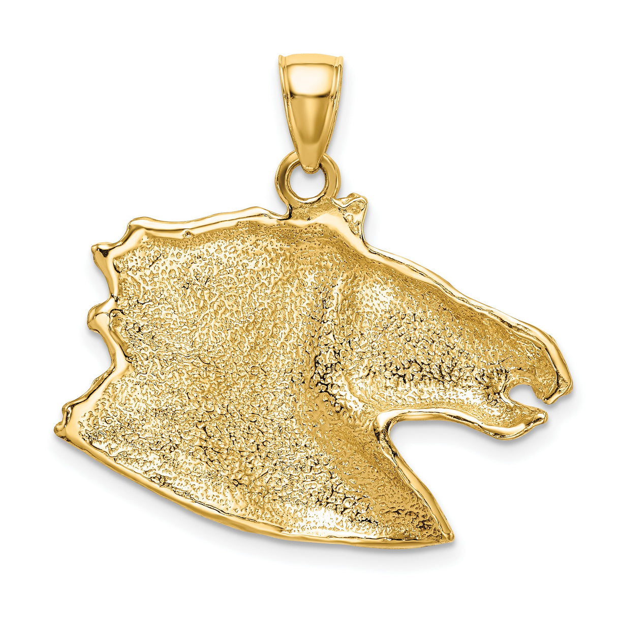 14k Yellow Gold Horse Head Pendant with Detailed Mane and Face, Equestrian Western Style