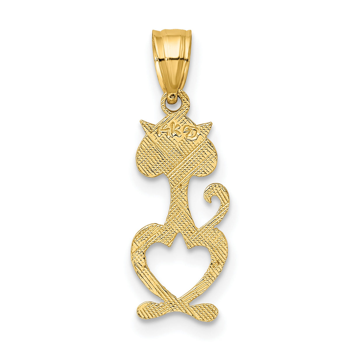 14k Yellow Gold Cat Pendant with Heart Shaped Body, Whimsical Feline Charm for Women
