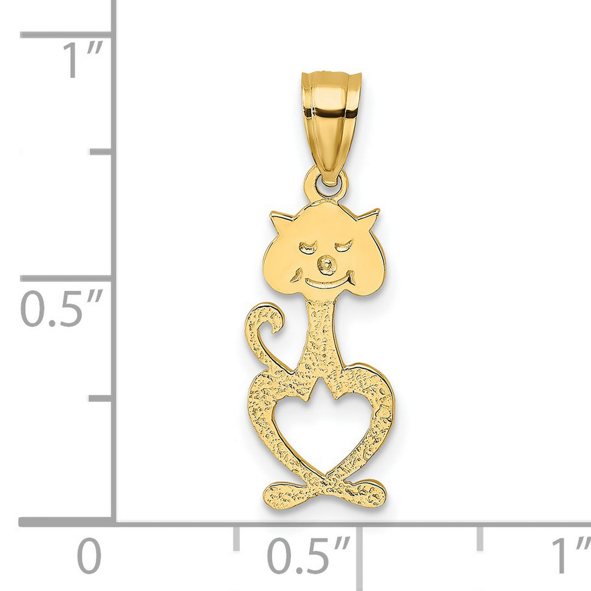 14k Yellow Gold Cat Pendant with Heart Shaped Body, Whimsical Feline Charm for Women
