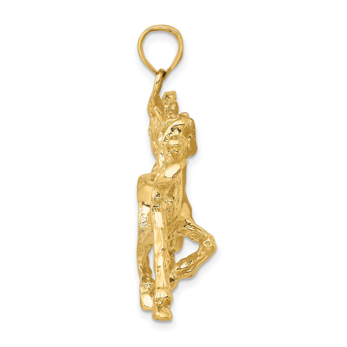 14k Yellow Gold Rearing Stallion Pendant with Flowing Mane, Equestrian Horse Charm