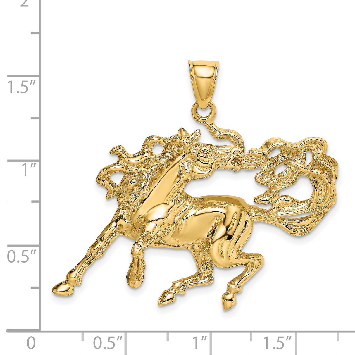 14k Yellow Gold Rearing Stallion Pendant with Flowing Mane, Equestrian Horse Charm