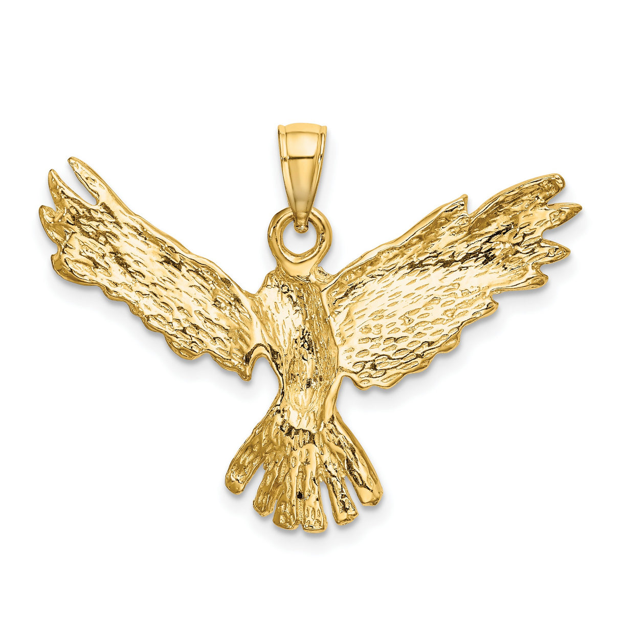 14k Yellow Gold Eagle Pendant, Bird in Flight Symbolizing Freedom and Strength for Men