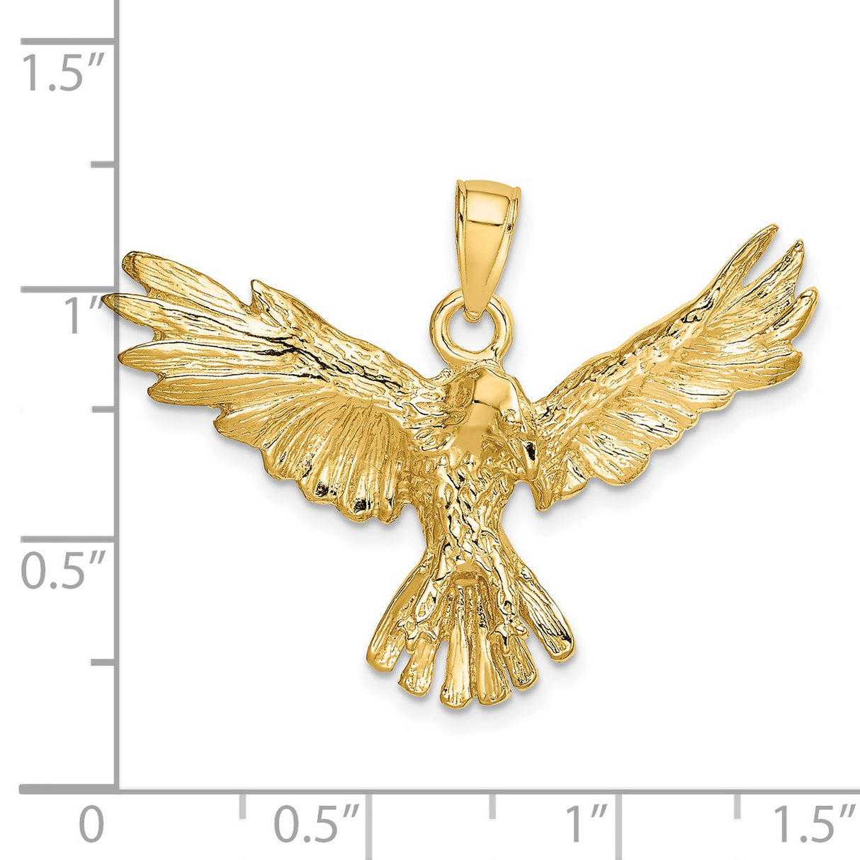 14k Yellow Gold Eagle Pendant, Bird in Flight Symbolizing Freedom and Strength for Men