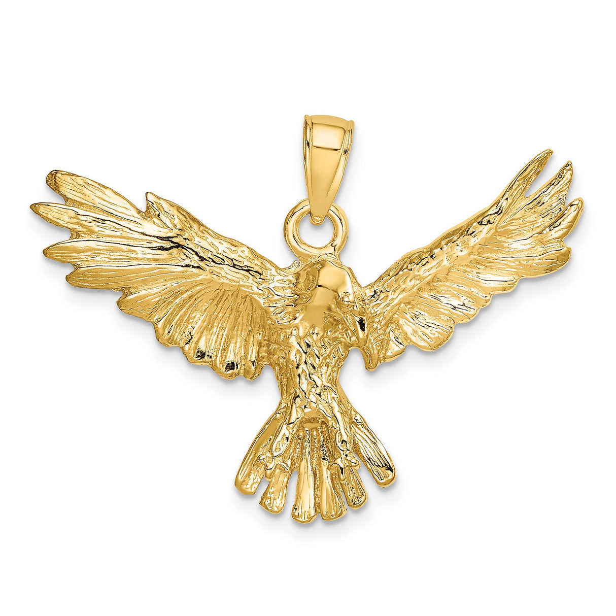 14k Yellow Gold Eagle Pendant, Bird in Flight Symbolizing Freedom and Strength for Men