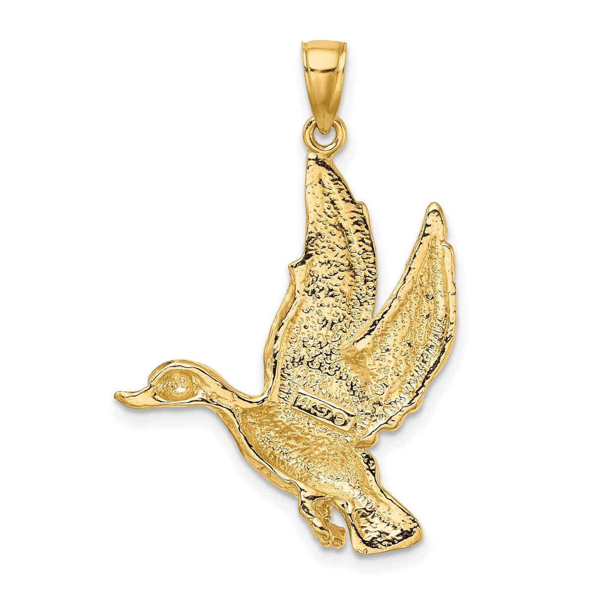 14k Yellow Gold Duck Pendant, Flying Mallard Waterfowl Charm, Animal Nature Theme