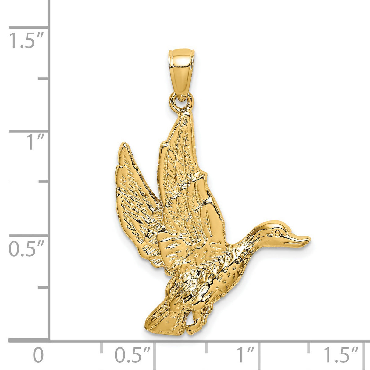 14k Yellow Gold Duck Pendant, Flying Mallard Waterfowl Charm, Animal Nature Theme