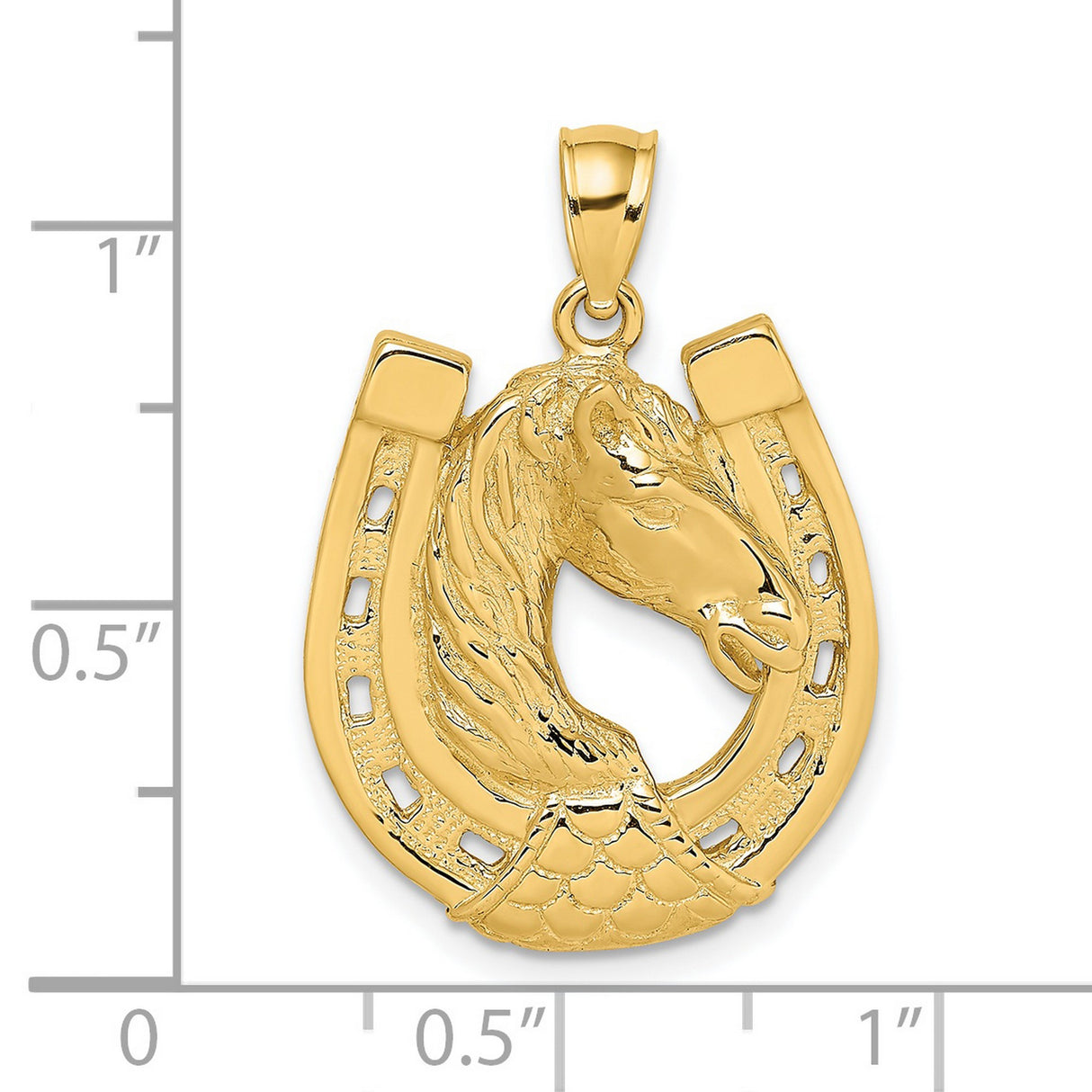 14k Yellow Gold Horse Head Horseshoe Pendant, Equestrian Western Style, Lucky Charm for Men or Unisex