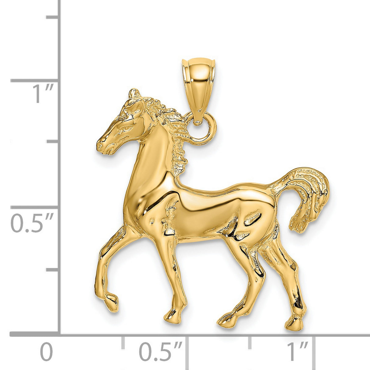 14k Yellow Gold Horse Pendant, Detailed Standing Horse Charm, Equestrian Animal Jewelry for Women