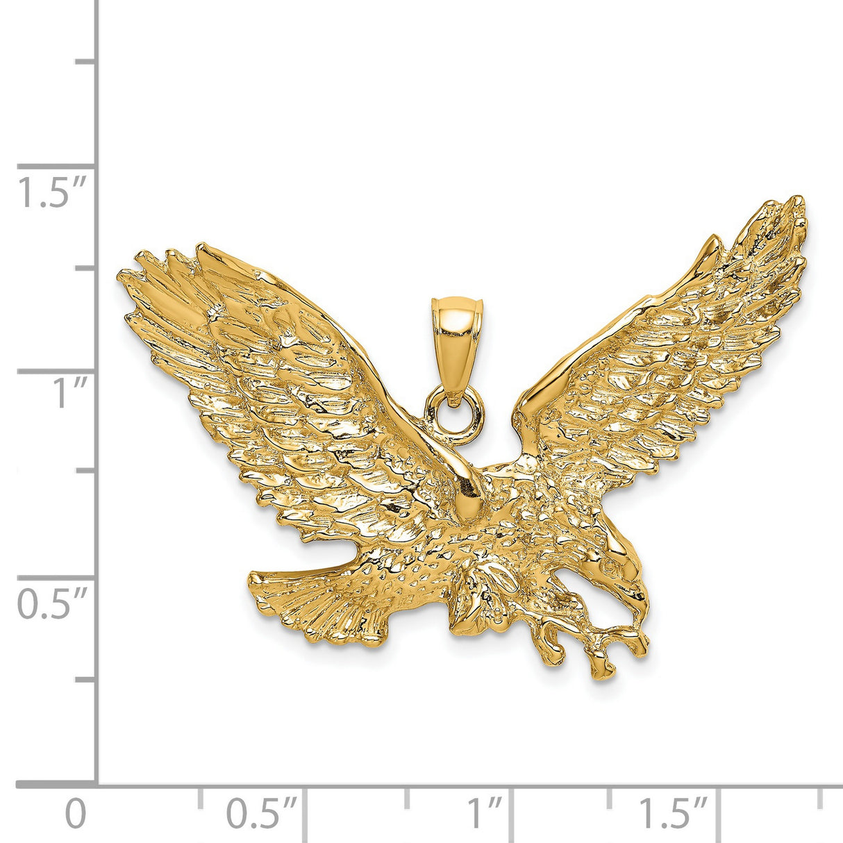 14k Yellow Gold Eagle Pendant with Spread Wings, Patriotic Flying Eagle Charm for Men or Unisex