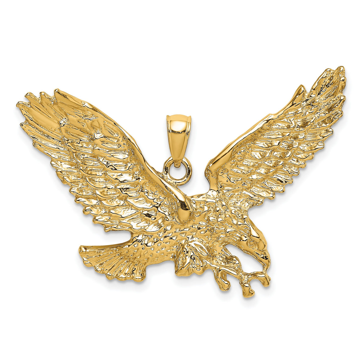14k Yellow Gold Eagle Pendant with Spread Wings, Patriotic Flying Eagle Charm for Men or Unisex