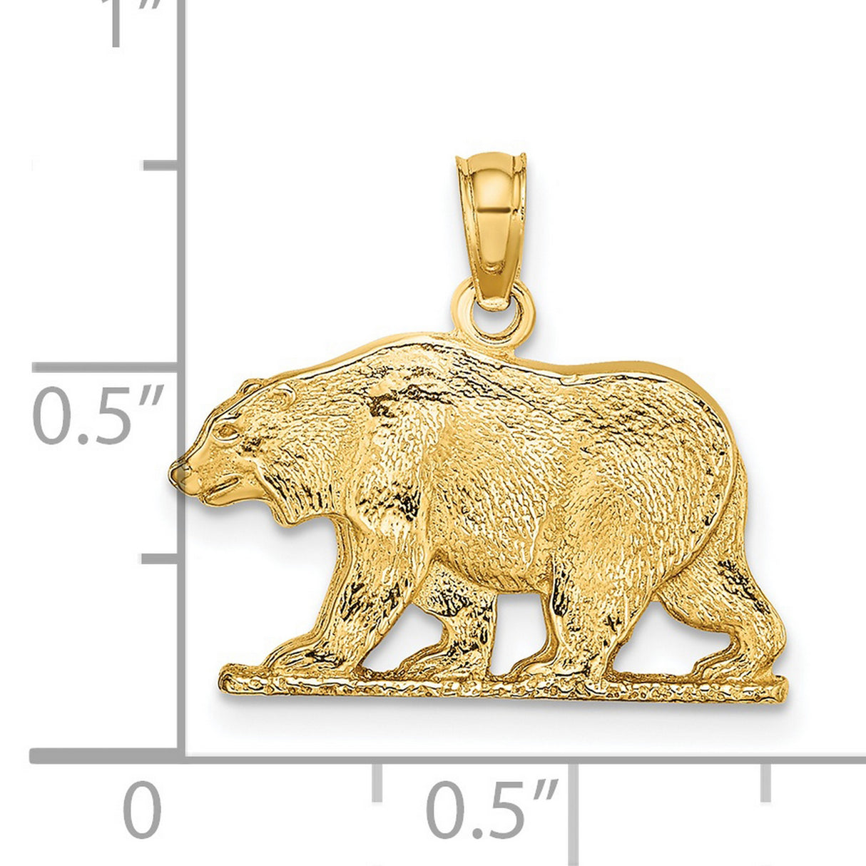 14k Yellow Gold Bear Pendant with Walking Grizzly Design, Symbol of Strength and Courage