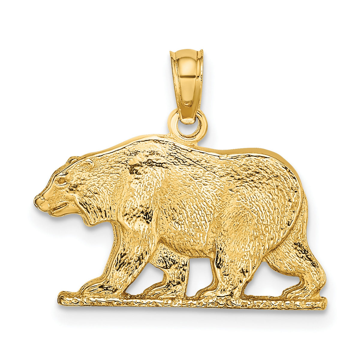 14k Yellow Gold Bear Pendant with Walking Grizzly Design, Symbol of Strength and Courage