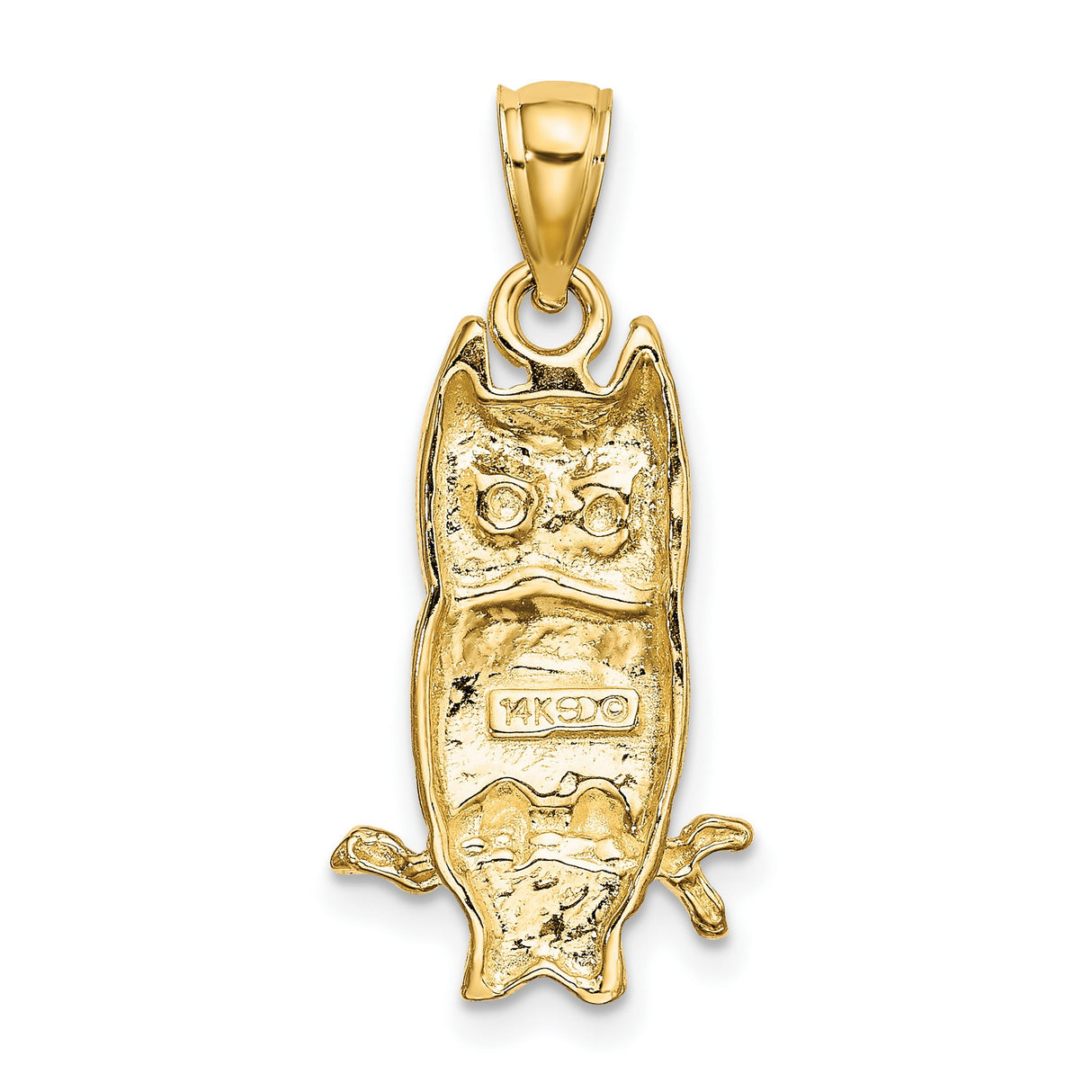 14k Yellow Gold Owl Pendant, Detailed Bird on Branch Design, Nature-Inspired Animal Jewelry