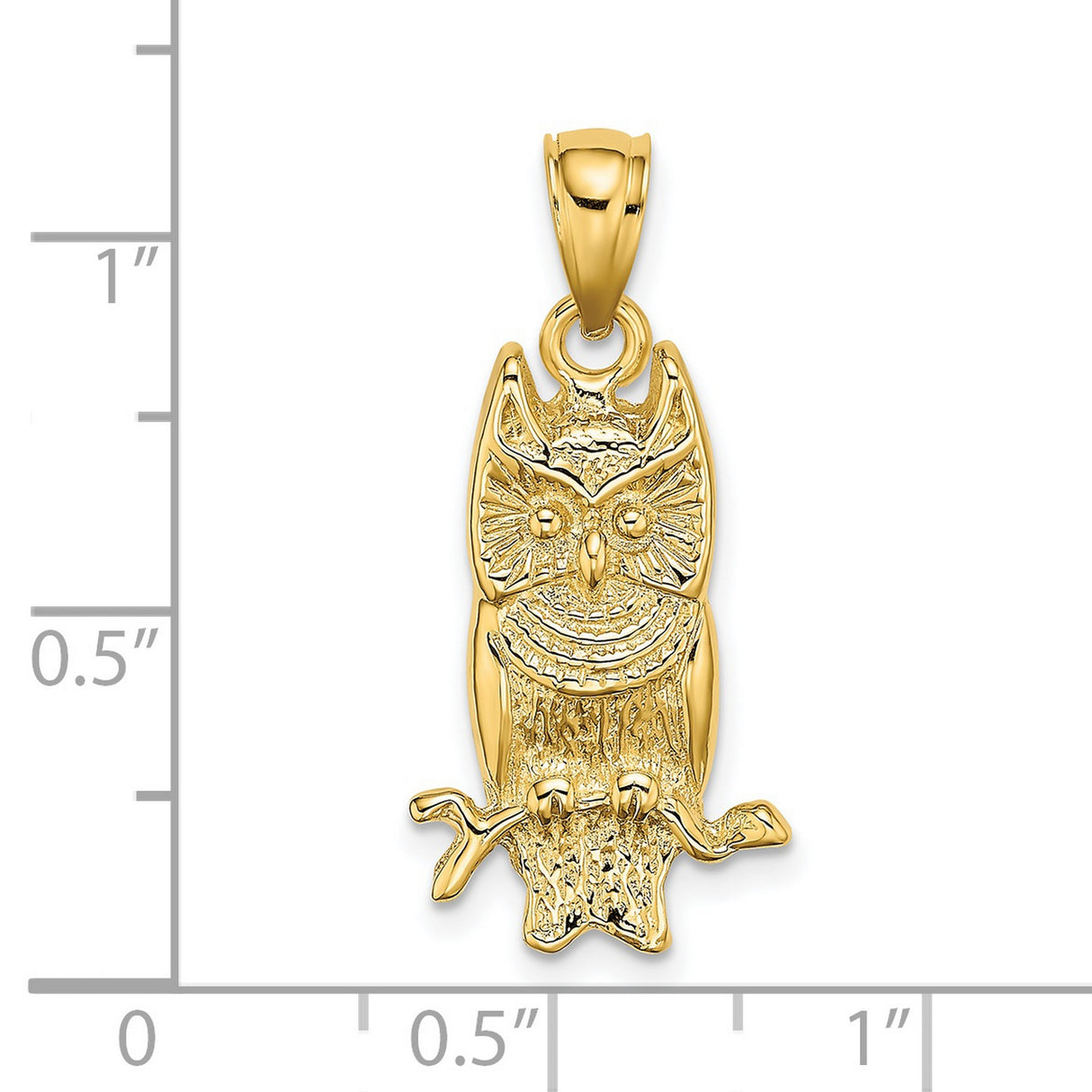 14k Yellow Gold Owl Pendant, Detailed Bird on Branch Design, Nature-Inspired Animal Jewelry