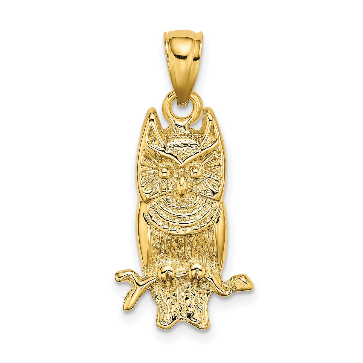 14k Yellow Gold Owl Pendant, Detailed Bird on Branch Design, Nature-Inspired Animal Jewelry