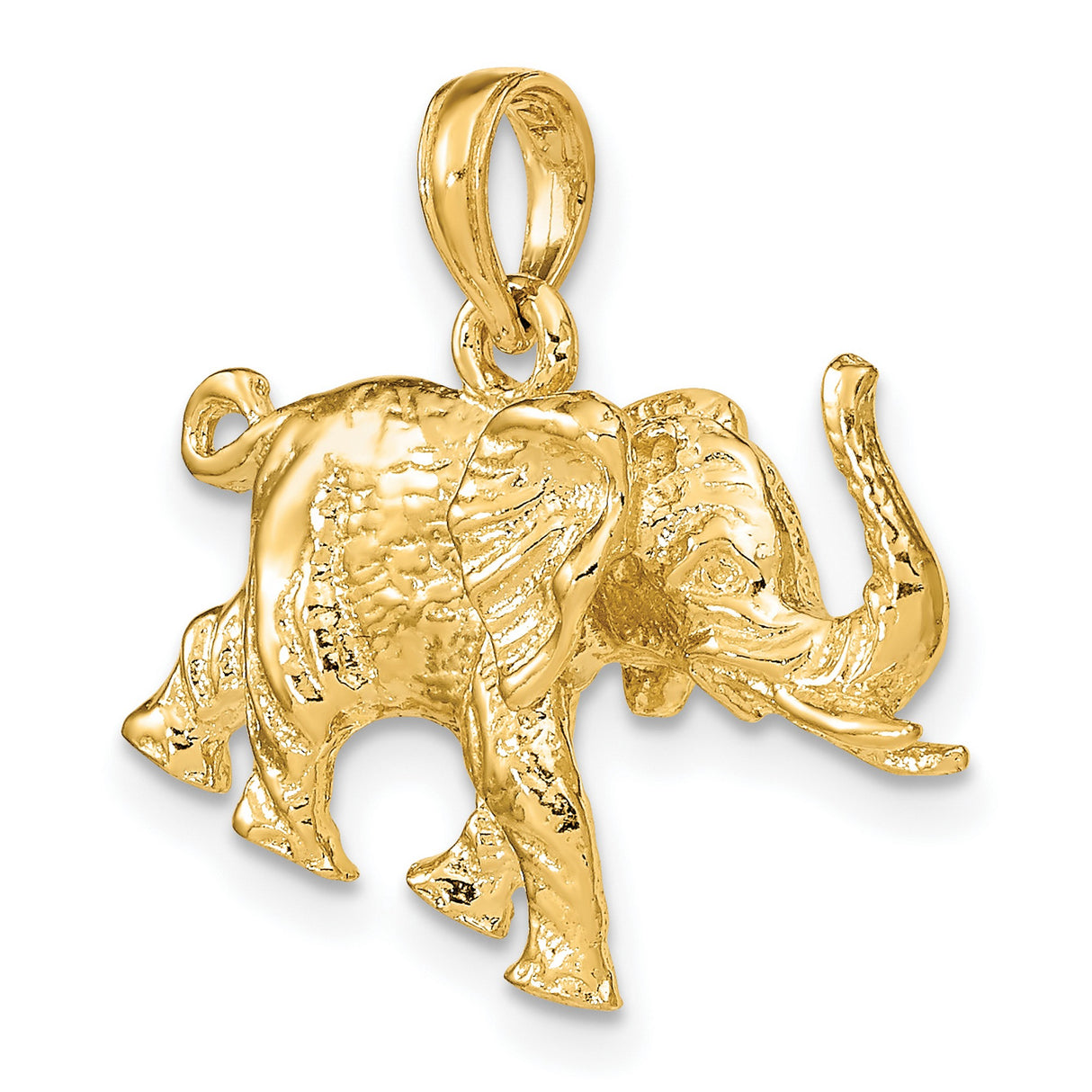 14k Yellow Gold Elephant Pendant, Walking Design with Tusks, Symbol of Strength and Wisdom