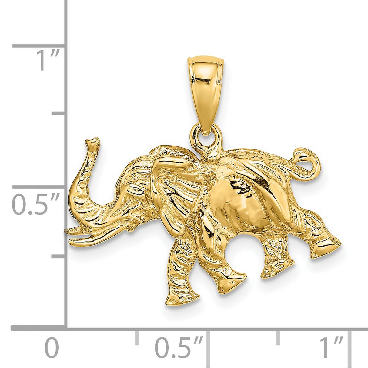 14k Yellow Gold Elephant Pendant, Walking Design with Tusks, Symbol of Strength and Wisdom