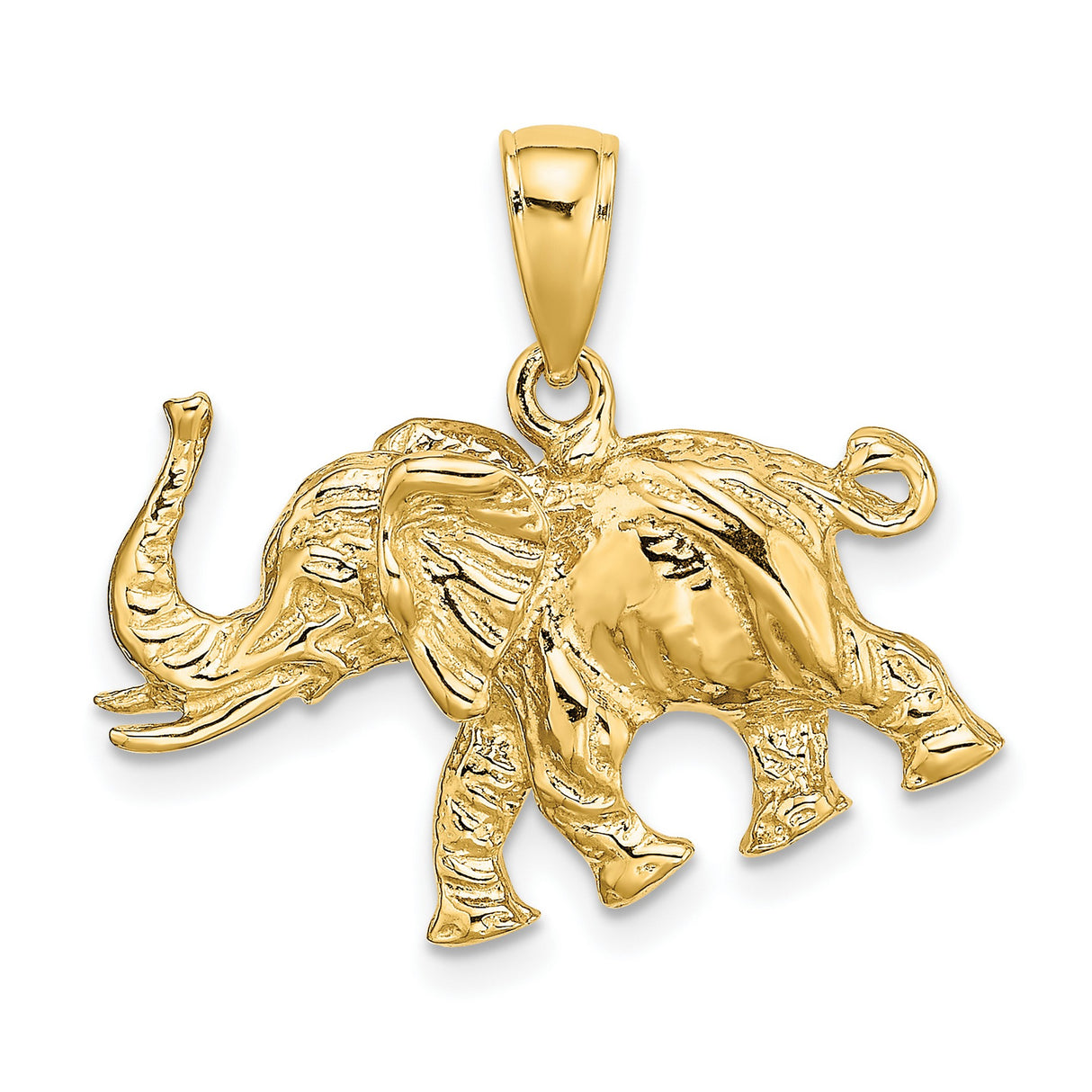14k Yellow Gold Elephant Pendant, Walking Design with Tusks, Symbol of Strength and Wisdom