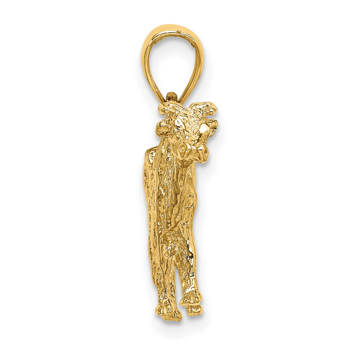 14k Yellow Gold Cow Pendant, Textured Livestock Charm, Western Ranch Style for Women or Unisex