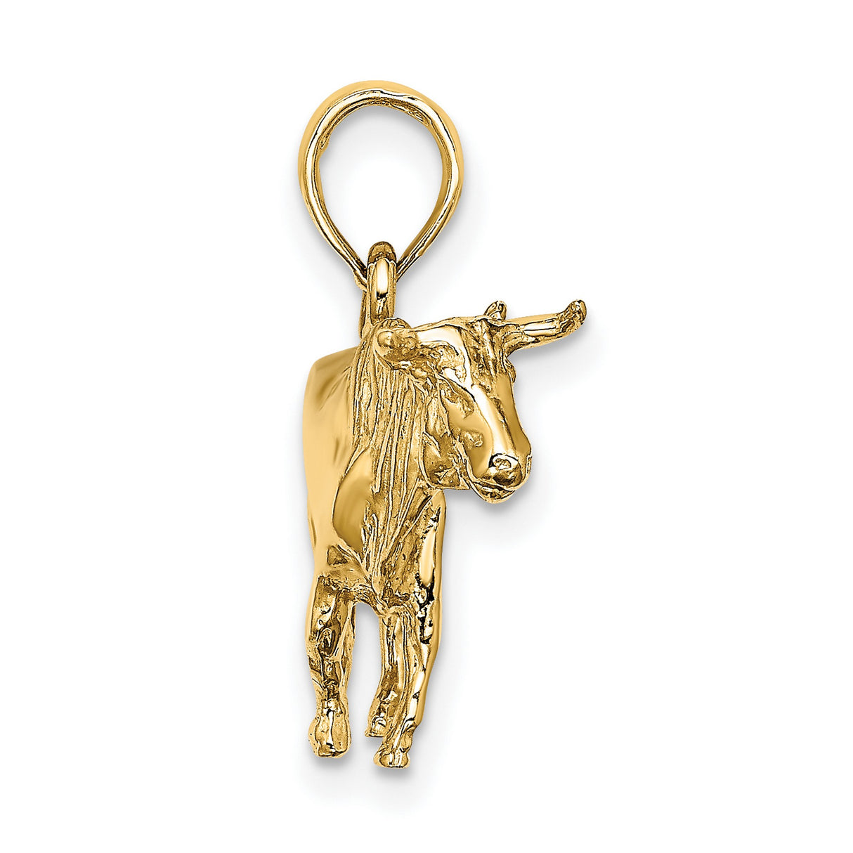 14k Yellow Gold Bull Pendant, Three Dimensional Taurus Charm for Men or Unisex Wear